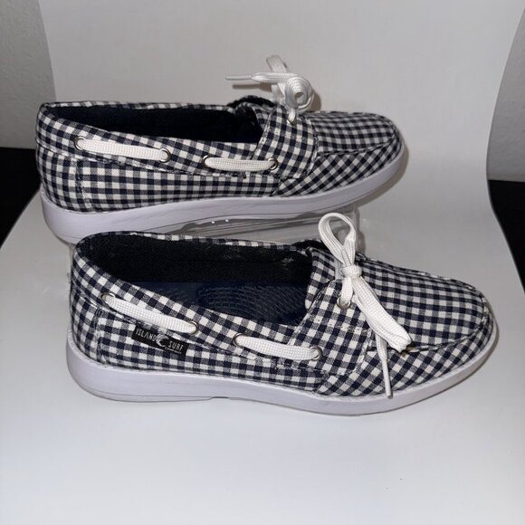 Island Surf Women’s Plaid Boat Shoes Blue White Check Slip-On - Picture 1 of 11